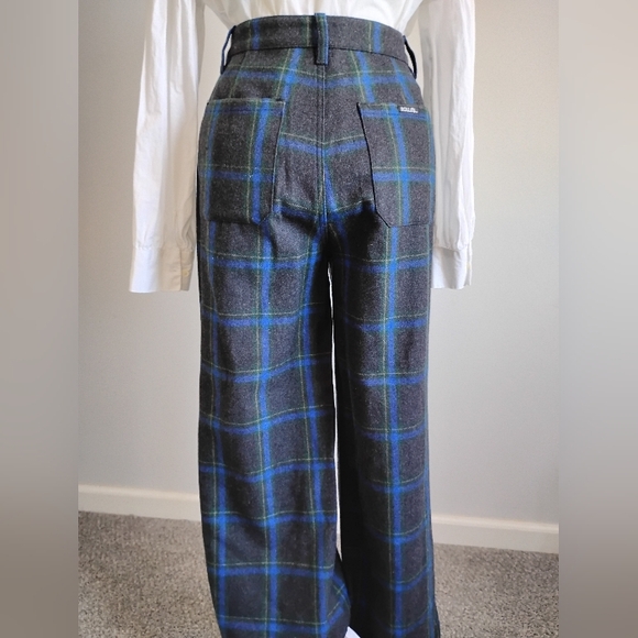 ROLLA'S Wool Blend Plaid Pants High Waist Wide Leg Blue Gray Size 29 - Picture 8 of 17
